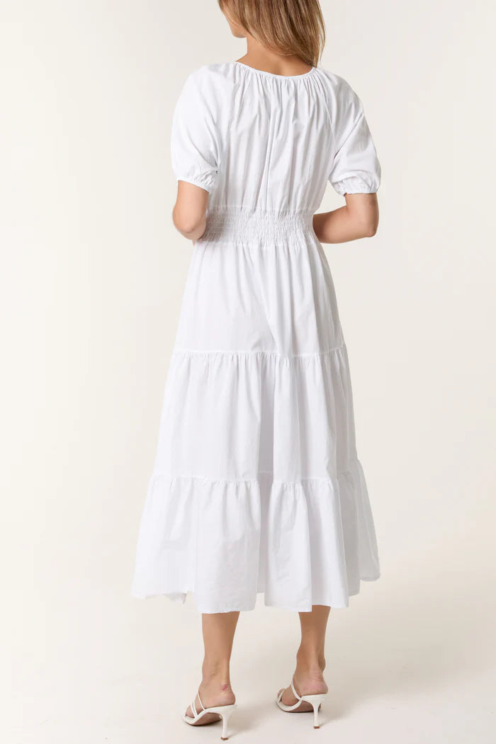 Isabelle Cotton Puff Sleeve Shirred Tiered Dress