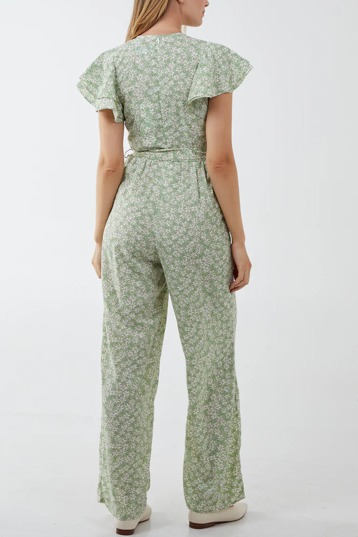 Evelyn Wrap Front Frill Sleeve Jumpsuit