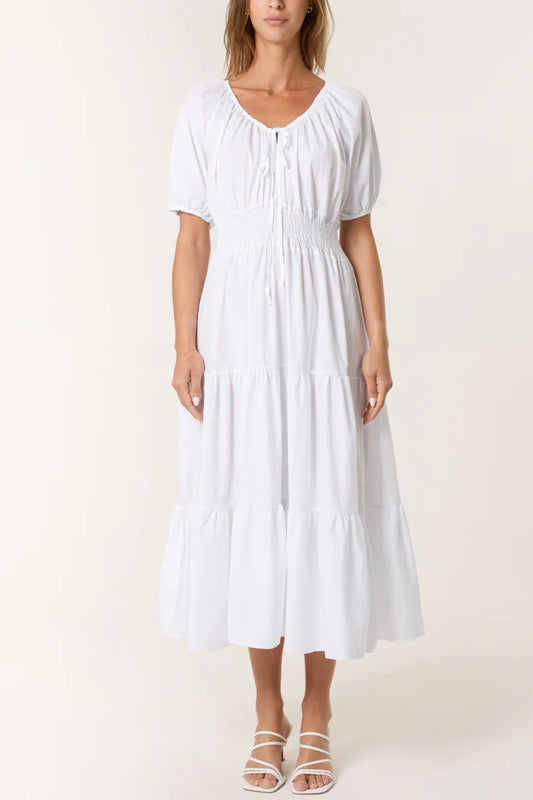 Isabelle Cotton Puff Sleeve Shirred Tiered Dress