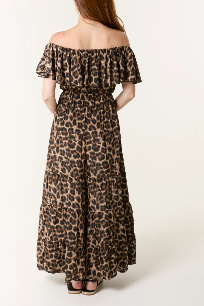 Delilah Leopard Print Bardot Maxi Dress