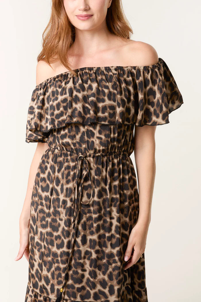 Delilah Leopard Print Bardot Maxi Dress