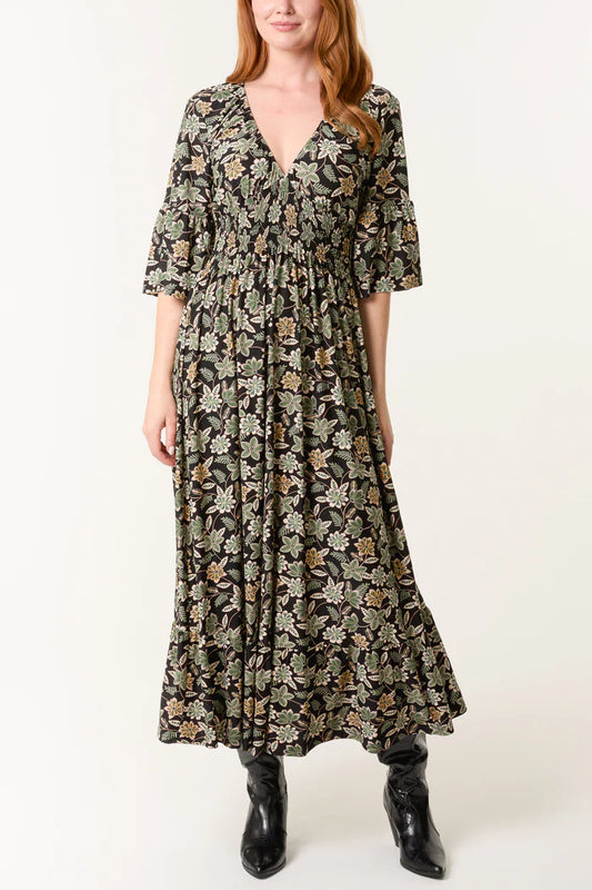 Juliet Bloom V-Neck Stretch V Dress