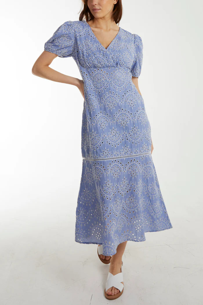 Aurora Embroidered Short Sleeve Maxi Dress